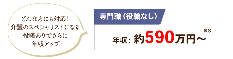 どんな方にも対応！介護のスペシャリストになる役職ありでさらに年収アップ 介護職の最上位職責 年収：約590万円〜