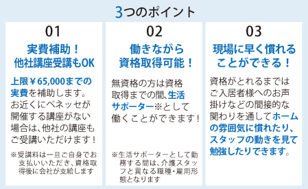 介護職員初任者研修の資格支援制度について３つのポイント
