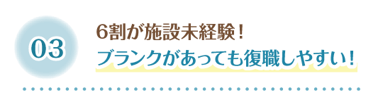 3 6割が施設未経験！ブランクがあっても復職しやすい！